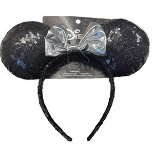 Disney Black Sequin Ears with Silver Bow